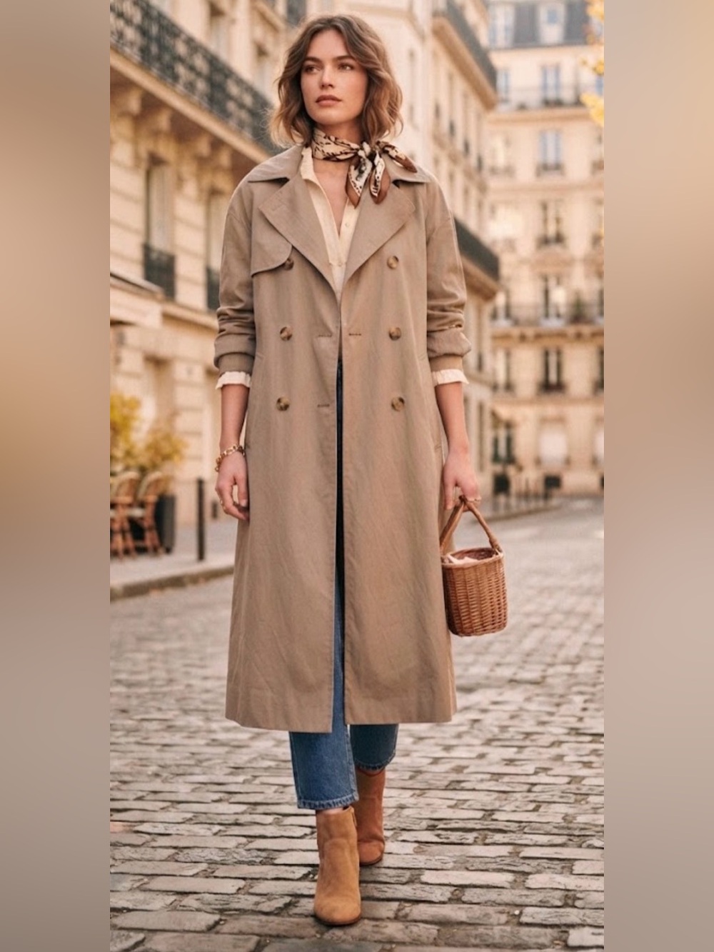 H&M Taupe Lightweight Long Trench Coat / Size S / Quiet Luxury Parisian Style